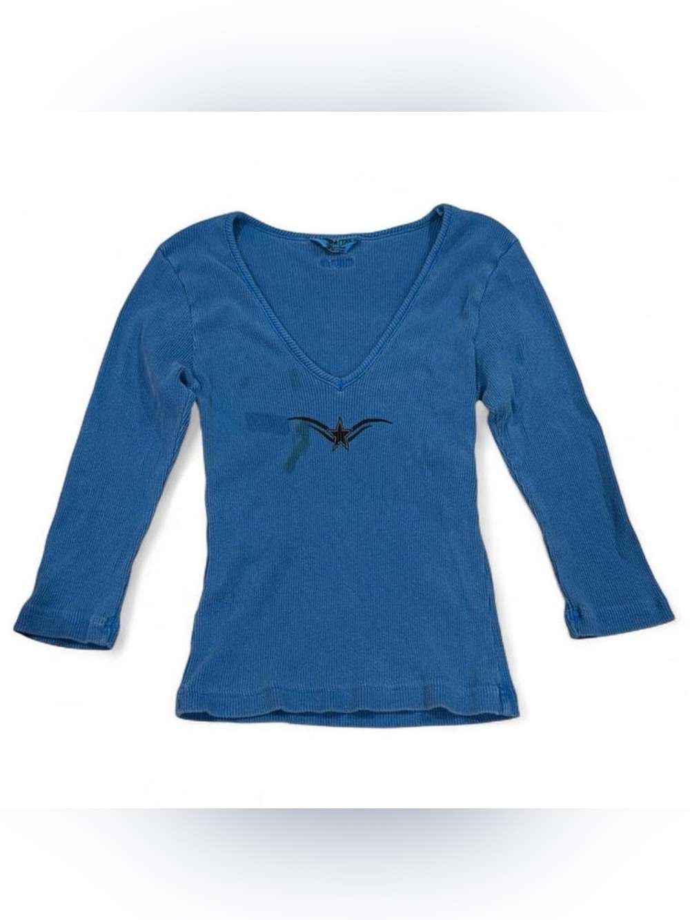 Y2K deadstock Hard Tail ribbed star graphic 3/4 sleeve v neck shirt